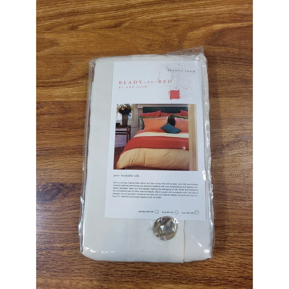 NWT Ann Gish Ready To Bed Ivory 100% Silk Button Sham European
